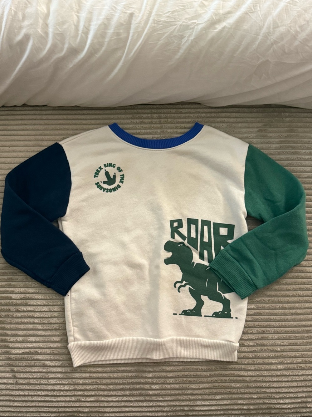 Garanimals White Sweatshirt with Green & Navy Dino ROAR Graphic